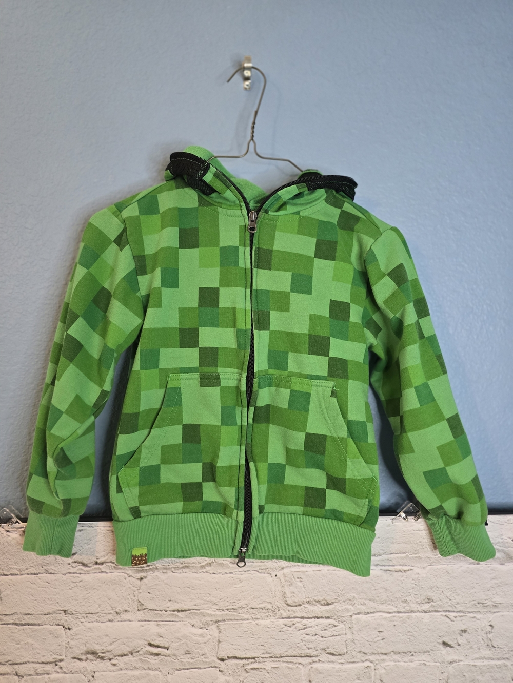 Kids Green Pixel-Pattern Creeper Zip-Up Hoodie